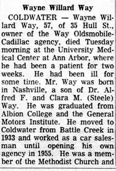 Way Oldsmobile and Cadillac - Apr 15 1964 Former Owner Passes Away
